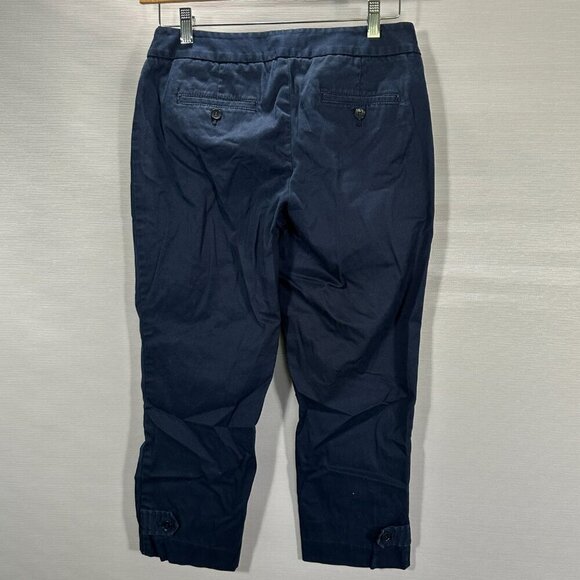 Talbots Signature Pants Womens 4 Chino Navy Blue Cotton Stretch Flat Front Crop - Picture 5 of 11